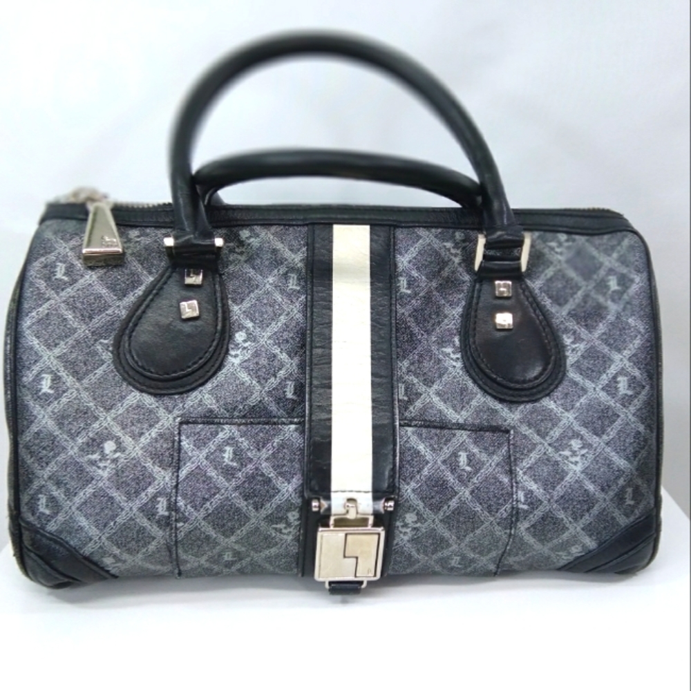 L.A.M.B. Black & White Leather Vintage Monogram Satchel Handbag